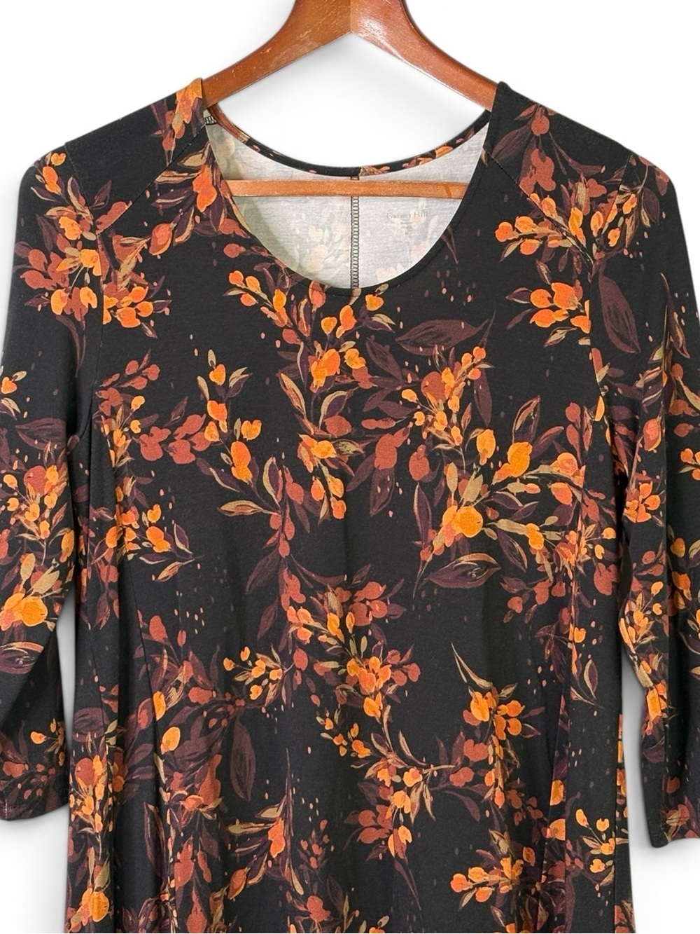 Garnet Hill Seamed Knit Trapeze Dress M Floral Knee Length Tencel Swing - Picture 2 of 9
